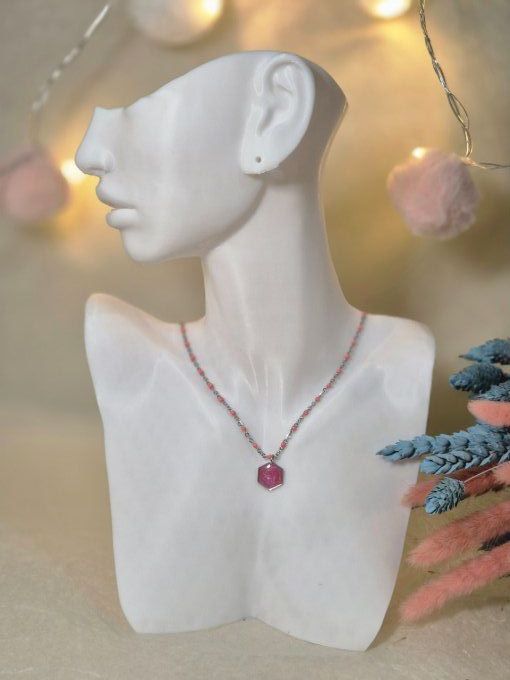 Collier rose argenté